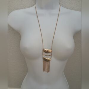 💚5/$25 Gold-Tone Hammered Multi-Bar Finge Long Pendant Boho Necklace